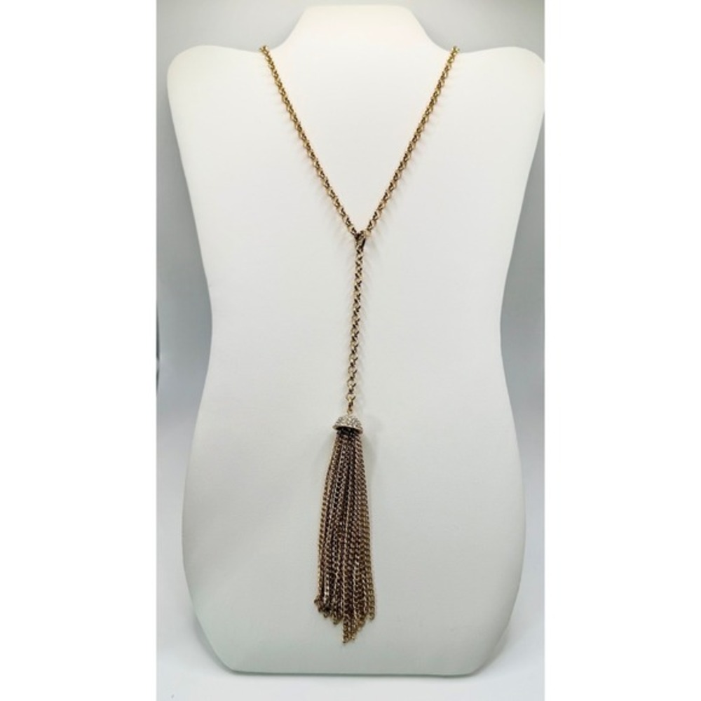 Gold Tone Long Chain Tassel Lariat Necklace Bohemian Tiered Wrap Statement